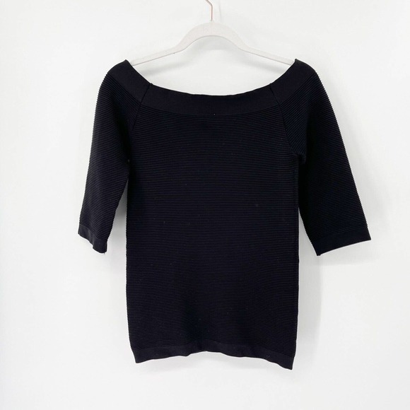 Aritzia Tops - Aritzia Babaton Dermot Ribbed T-Shirt Sz M Black Boat Neck Stretch 3/4 Sleeve